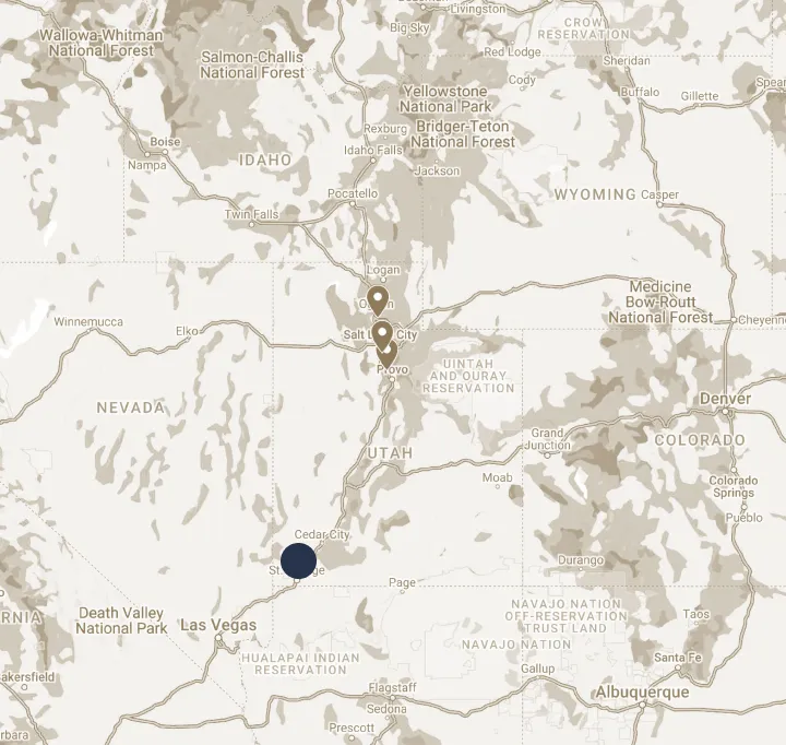 A map with dots marking the locations.