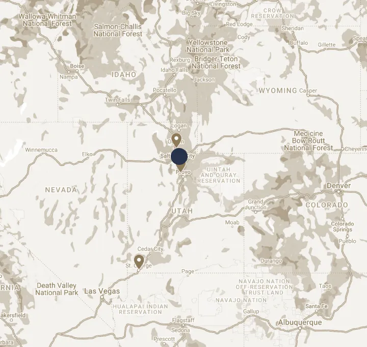 A map with dots marking the locations.
