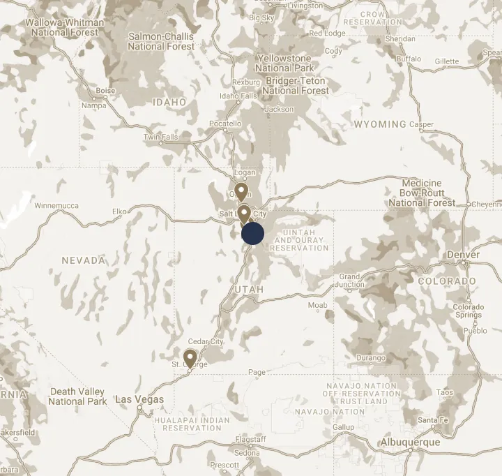 A map with dots marking the locations.